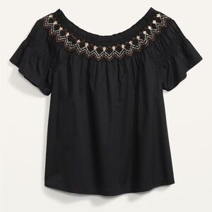Old Navy Black Smocked Off-the-Shoulder Flutter-Sleeve Top S
